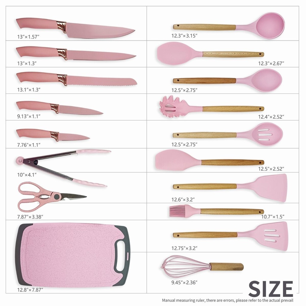 Ensemble D’ustensiles De Cuisine En Silicone 19 Pièces Rose