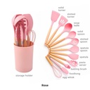 Set D'ustensiles De Cuisine 12 Pièces En Silicone Rose 