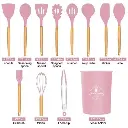 Set D'ustensiles De Cuisine 12 Pièces En Silicone Rose 