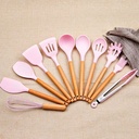 Set D'ustensiles De Cuisine 12 Pièces En Silicone Rose 
