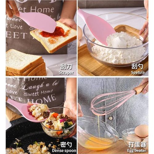 Set D'ustensiles De Cuisine 12 Pièces En Silicone Rose 