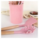 Set D'ustensiles De Cuisine 12 Pièces En Silicone Rose 