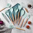 Set D'ustensiles De Cuisine 12 Pièces En Silicone Vert D'eau 