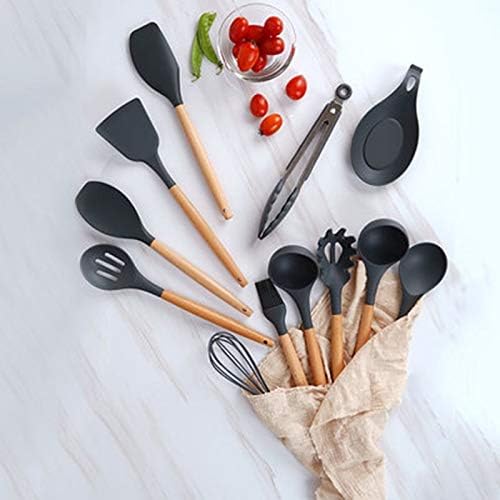 Set D'ustensiles De Cuisine 12 Pièces En Silicone Noir 