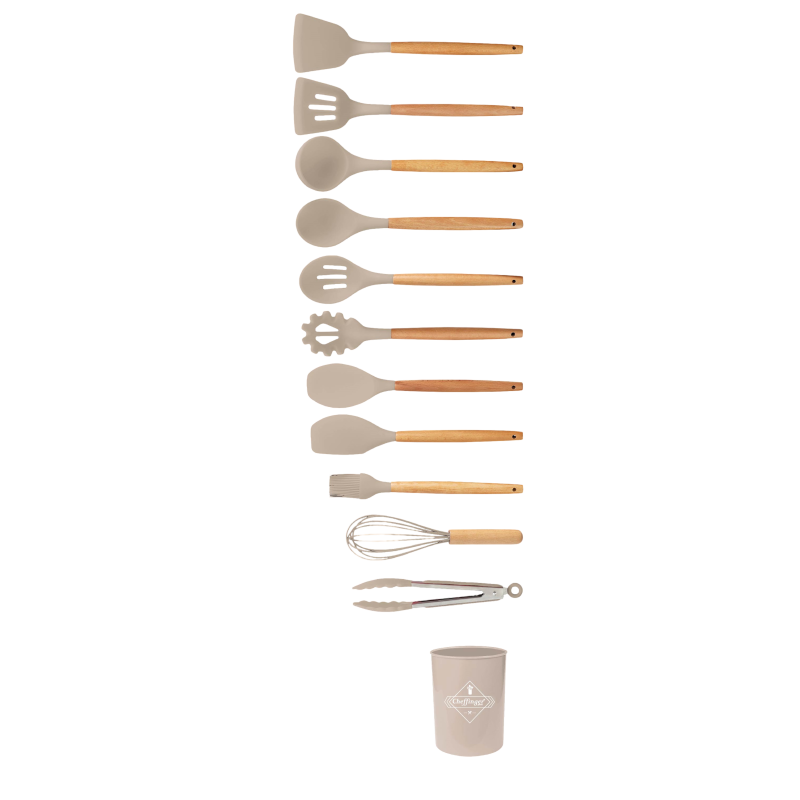 Set D'ustensiles De Cuisine 12 Pièces En Silicone Beige 