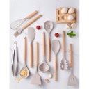 Set D'ustensiles De Cuisine 12 Pièces En Silicone Beige 