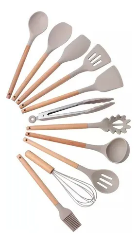 Set D'ustensiles De Cuisine 12 Pièces En Silicone Beige 