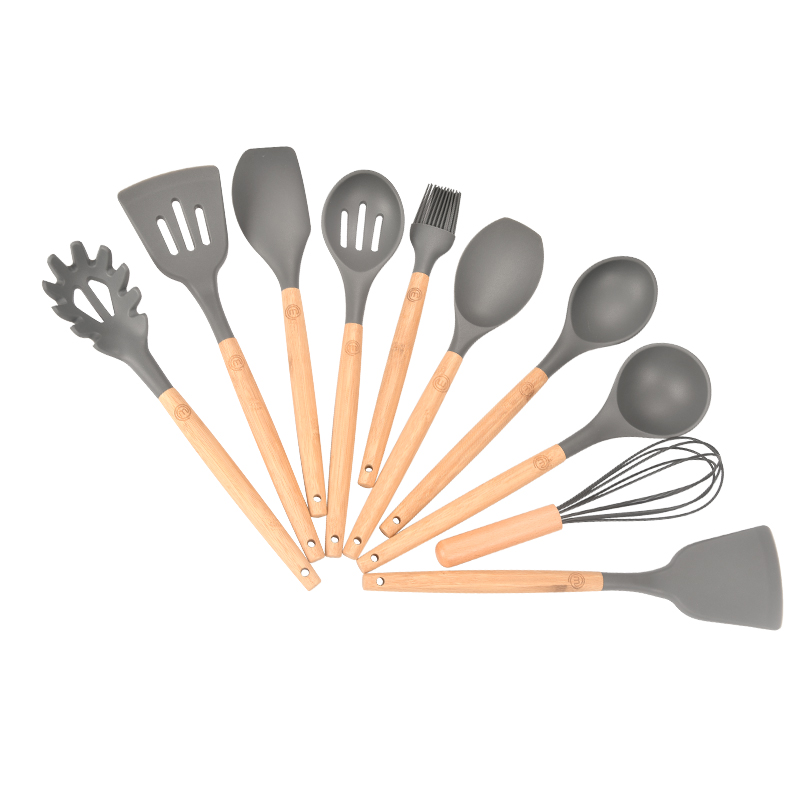 Set D'ustensiles De Cuisine 12 Pièces En Silicone Gris 