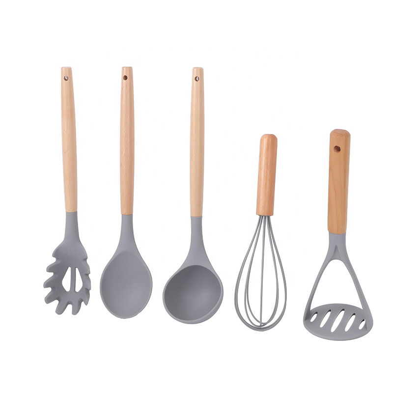 Set D'ustensiles De Cuisine 12 Pièces En Silicone Gris 