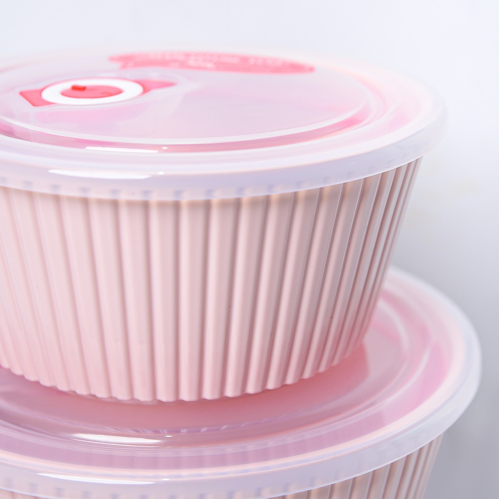 Set de 3 Saladiers En Plastique Avec Couvercle - Rose