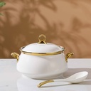 Service a Soupe En Porcelaine Blanc & Doré Avec Cuiellere
