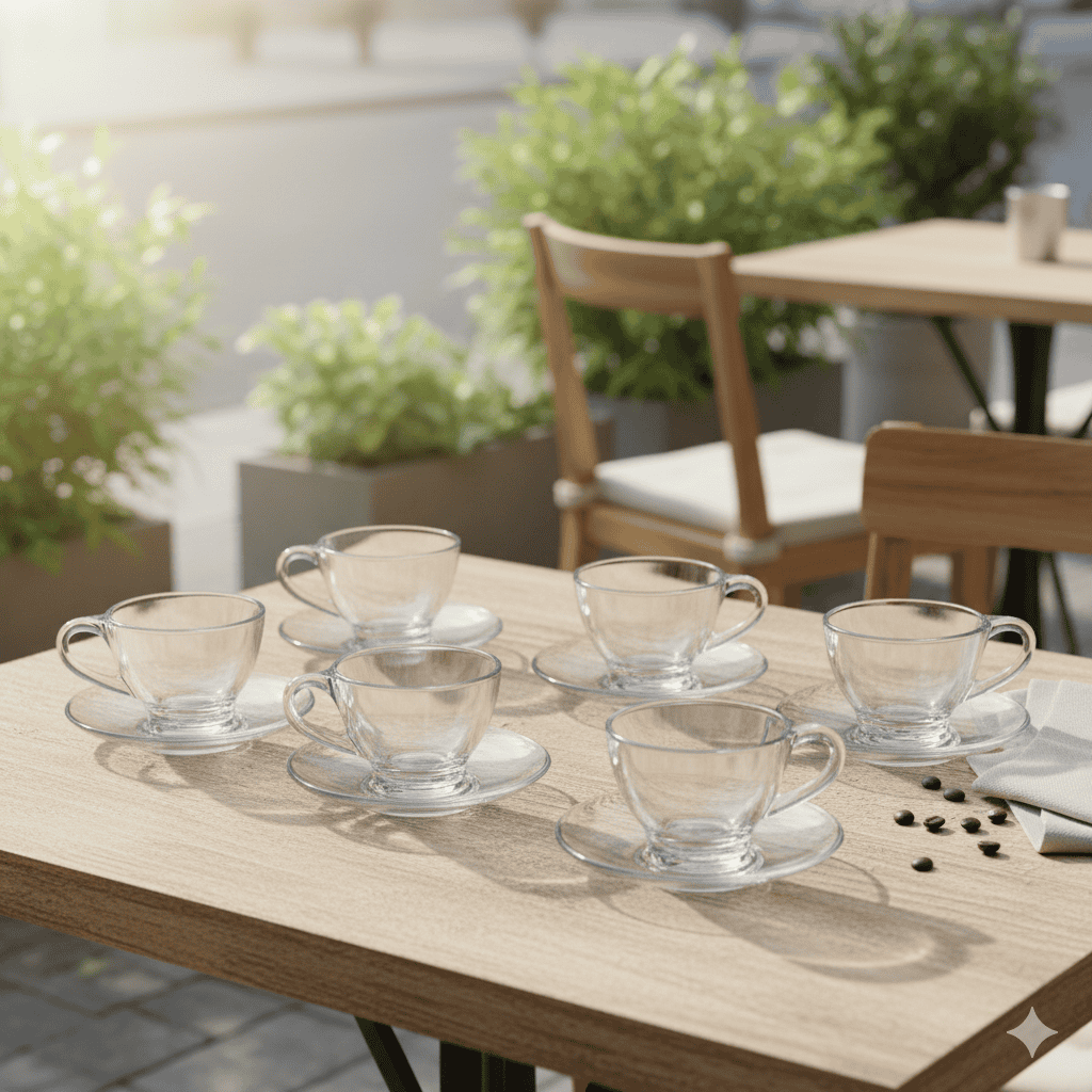 Coffret De 6 Verres à Café au lait Tasse et Sous Tasses - 25cl