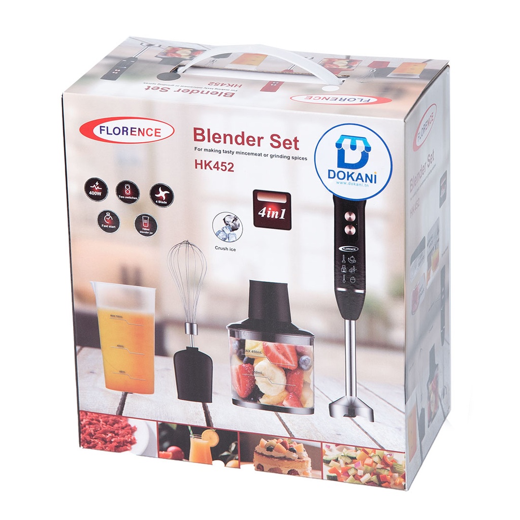 Mixeur Plongeant 4 en 1 Florence 400W Noir 