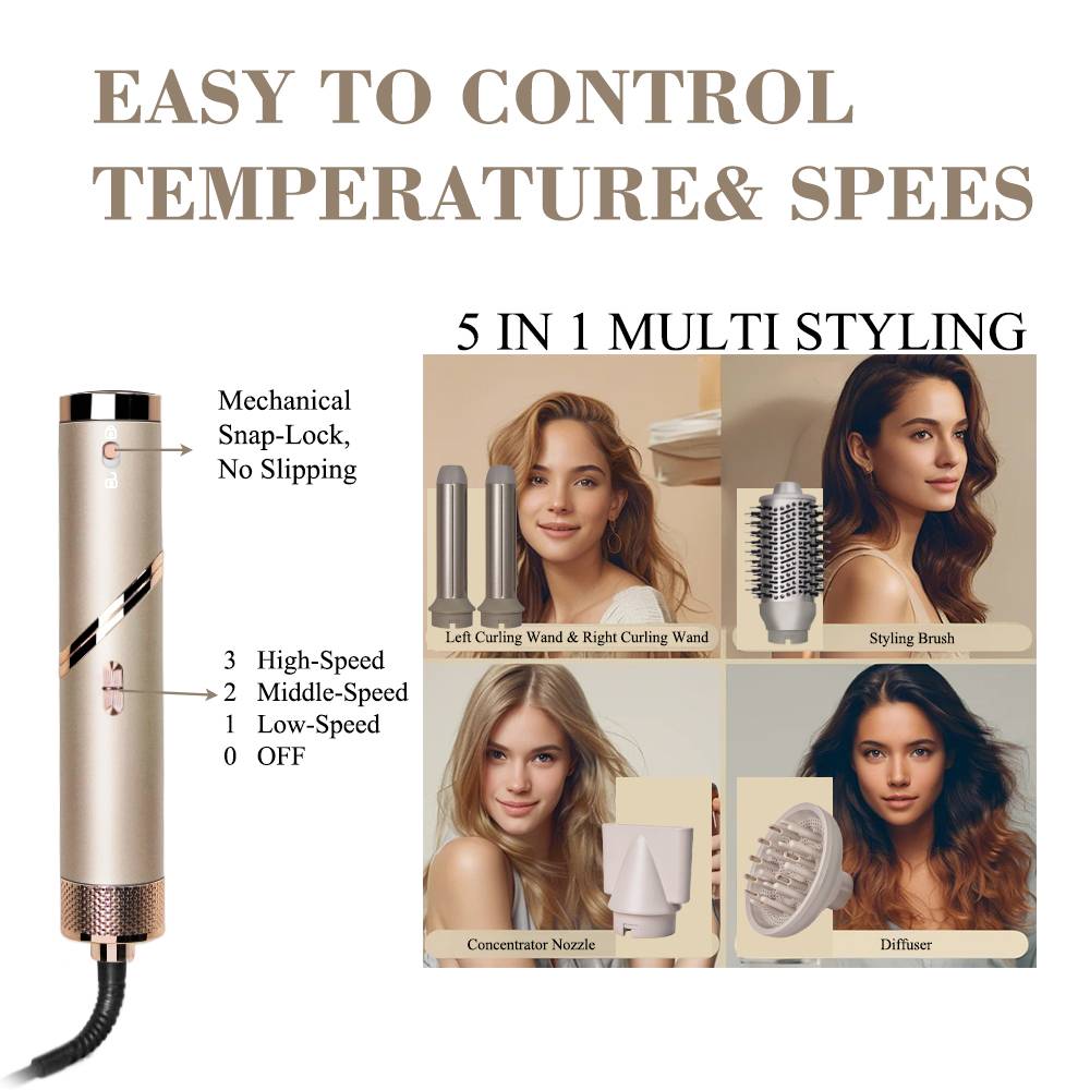 Coffret Brosse Soufflante 5 En 1 Florence 1000W - 38000RPM Beige