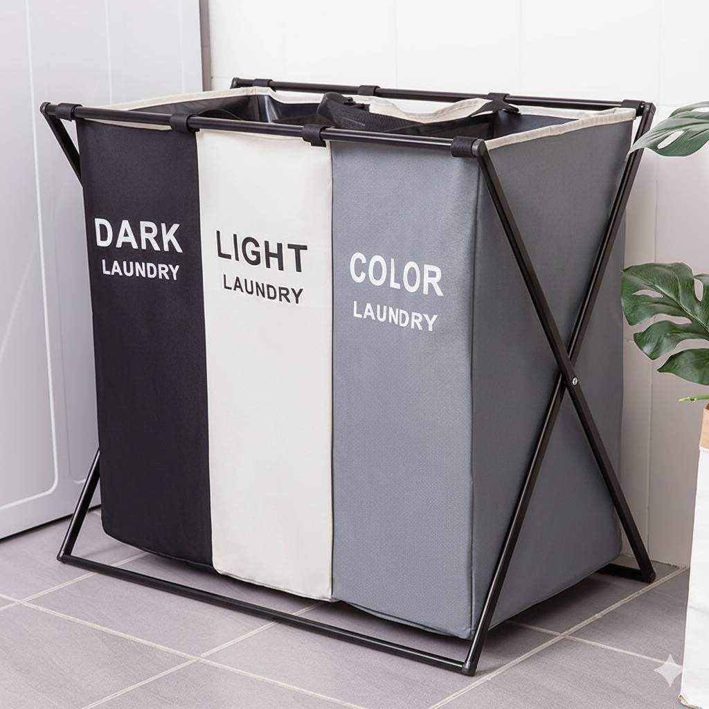 Panier à Linge Pliable à 3 Compartiments