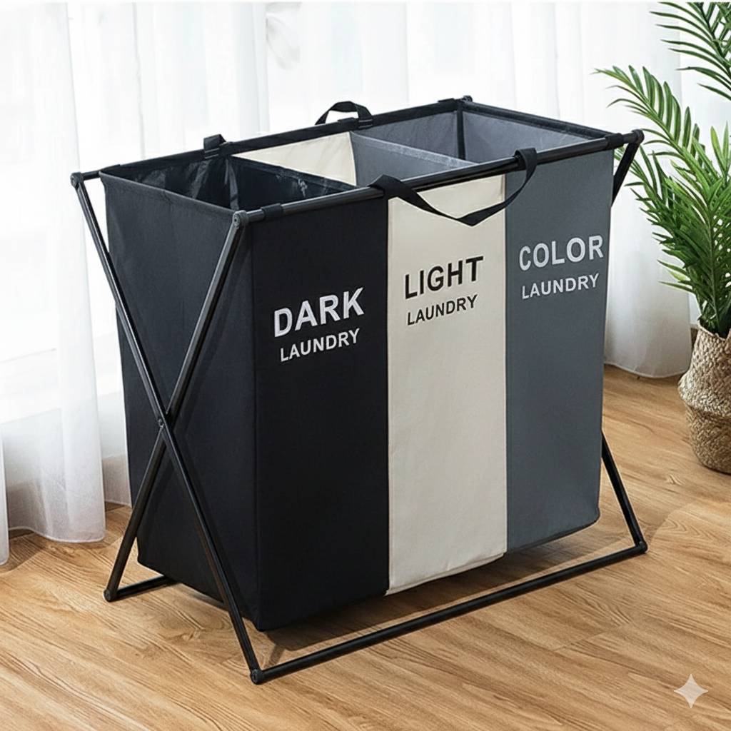 Panier à Linge Pliable à 3 Compartiments