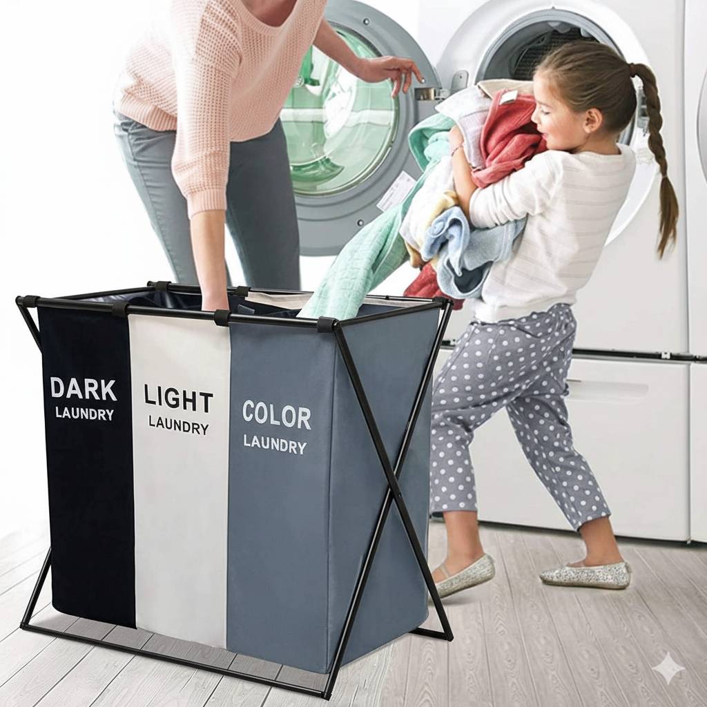 Panier à Linge Pliable à 3 Compartiments