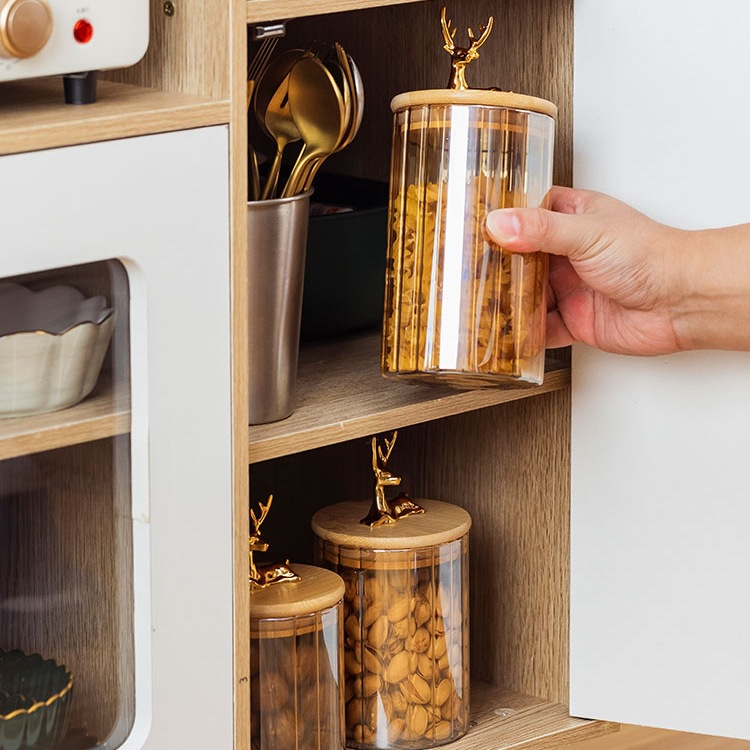 Lot de 4 Boites en Verre  Avec Couvercle En Bois Bambou 