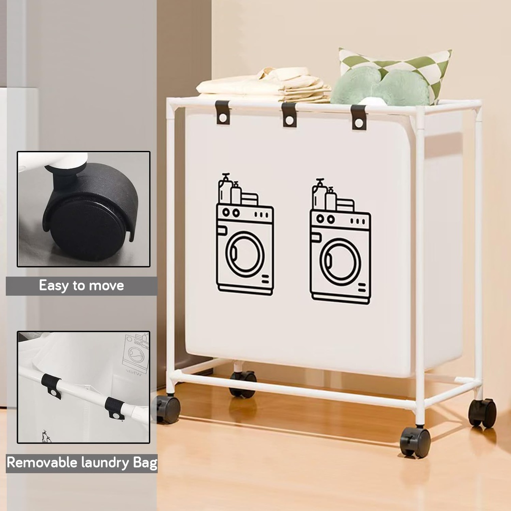 Panier à Linge Mobile Pour Vêtements  à 2 Compartiments