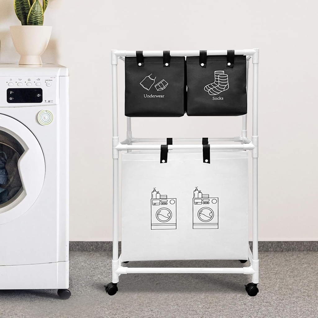 Panier à Linge Mobile Pour Vêtements  à 4 Compartiments