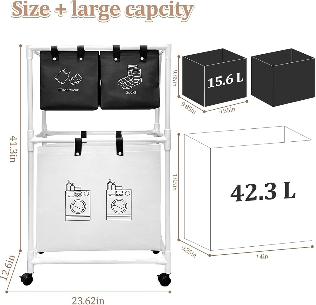 Panier à Linge Mobile Pour Vêtements  à 4 Compartiments