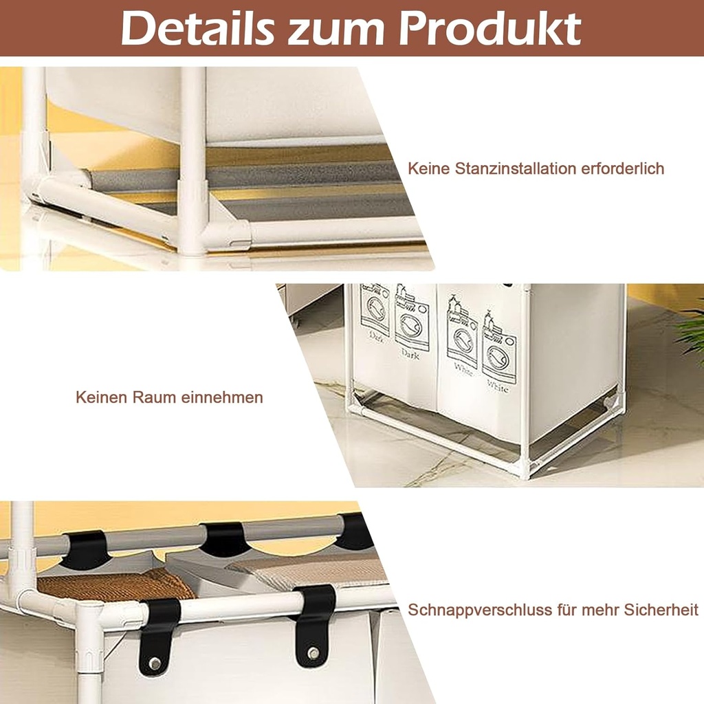 Panier à Linge Mobile Pour Vêtements  à 4 Compartiments