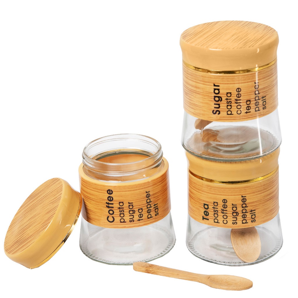 Set Portes Épices 9 Pièces En Verre Avec Support En Bois