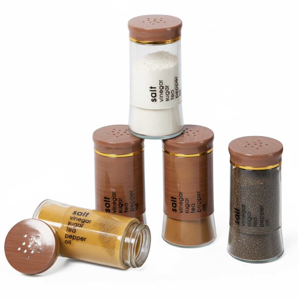 Set Portes Épices 11 Pièces En Verre Avec Support - Effet Bois Marron