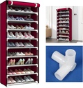 Armoire Chaussures Mobile à 8 niveaux - Rouge- 58x30x158 