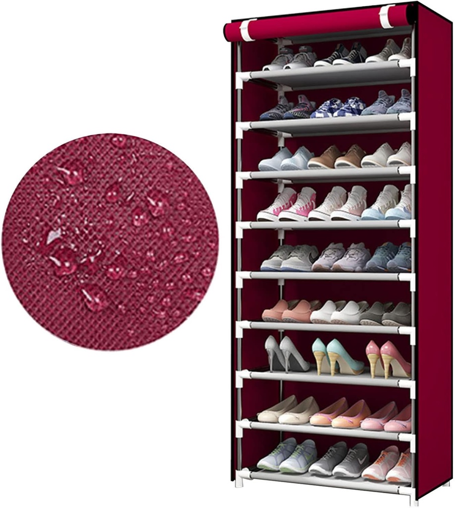 Armoire Chaussures Mobile à 8 niveaux - Rouge- 58x30x158 