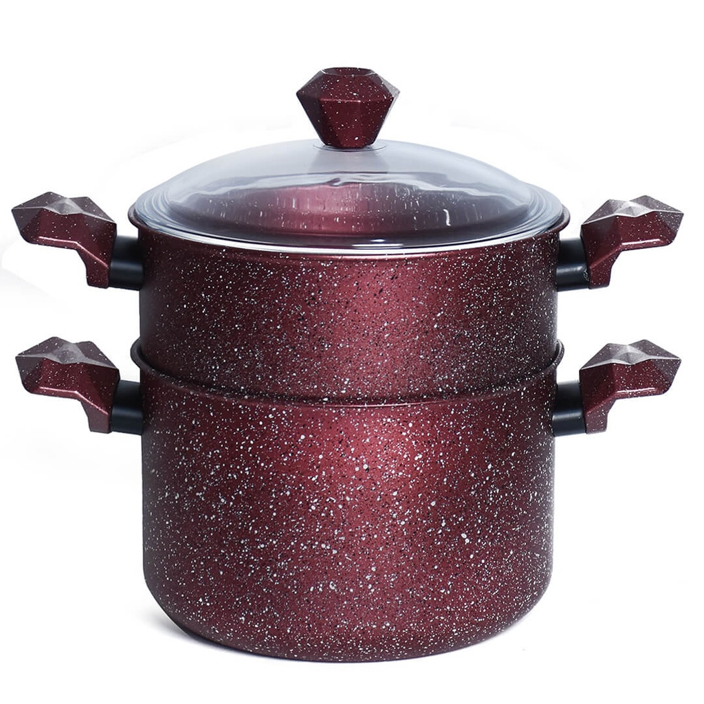 Batterie De Cuisine Sizar 16 Pièces Granite Rouge