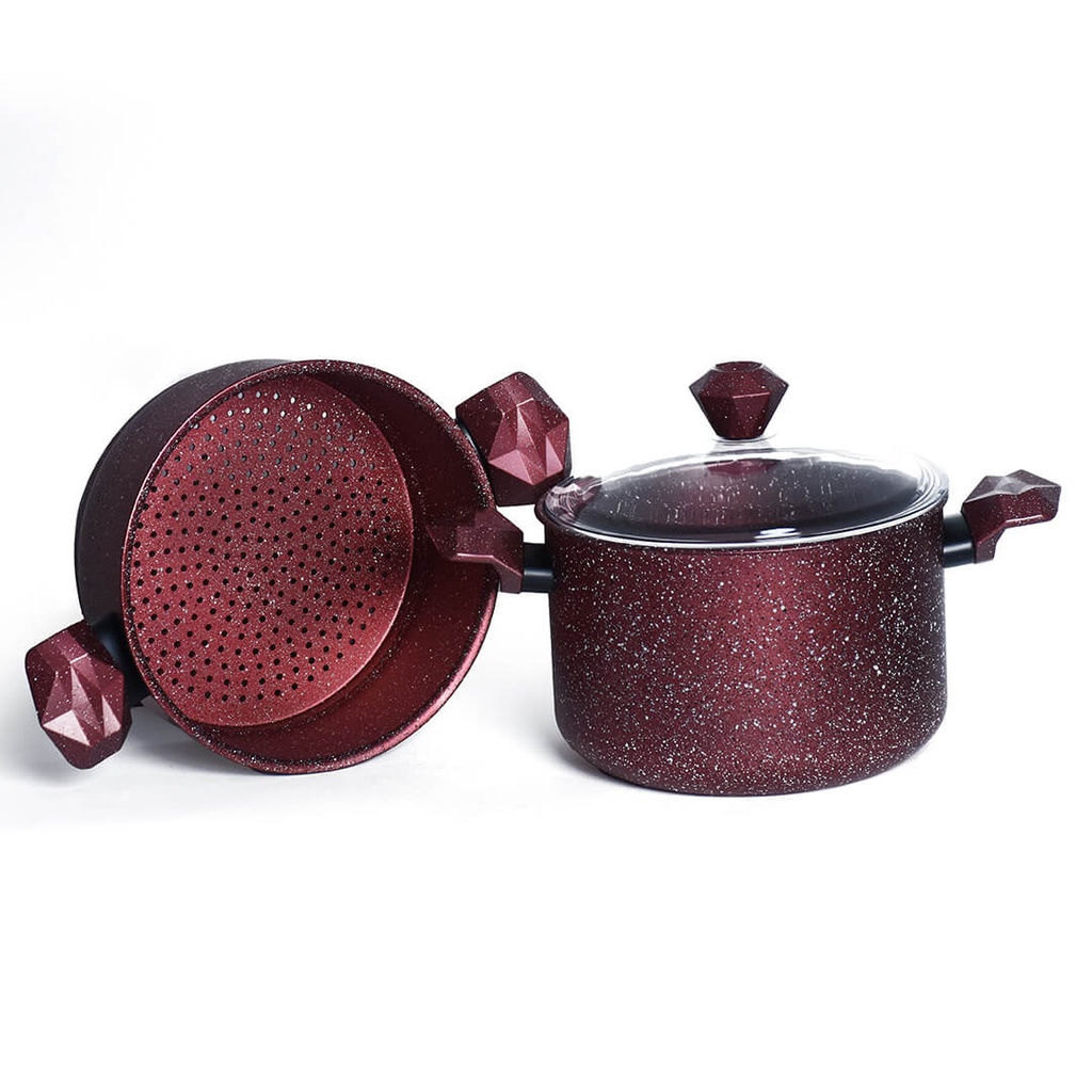 Batterie De Cuisine Sizar 16 Pièces Granite Rouge