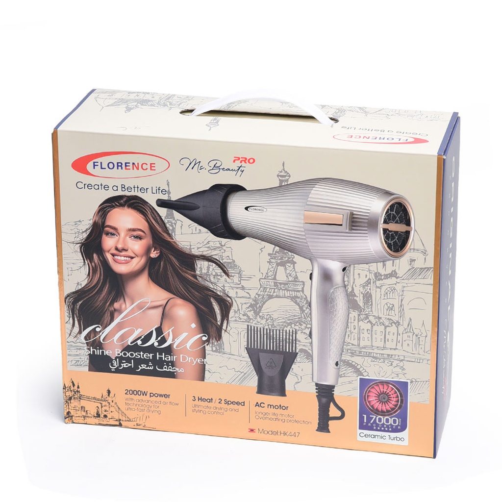 Séche Cheveux Florence 17000RPM 2000W Gris Clair