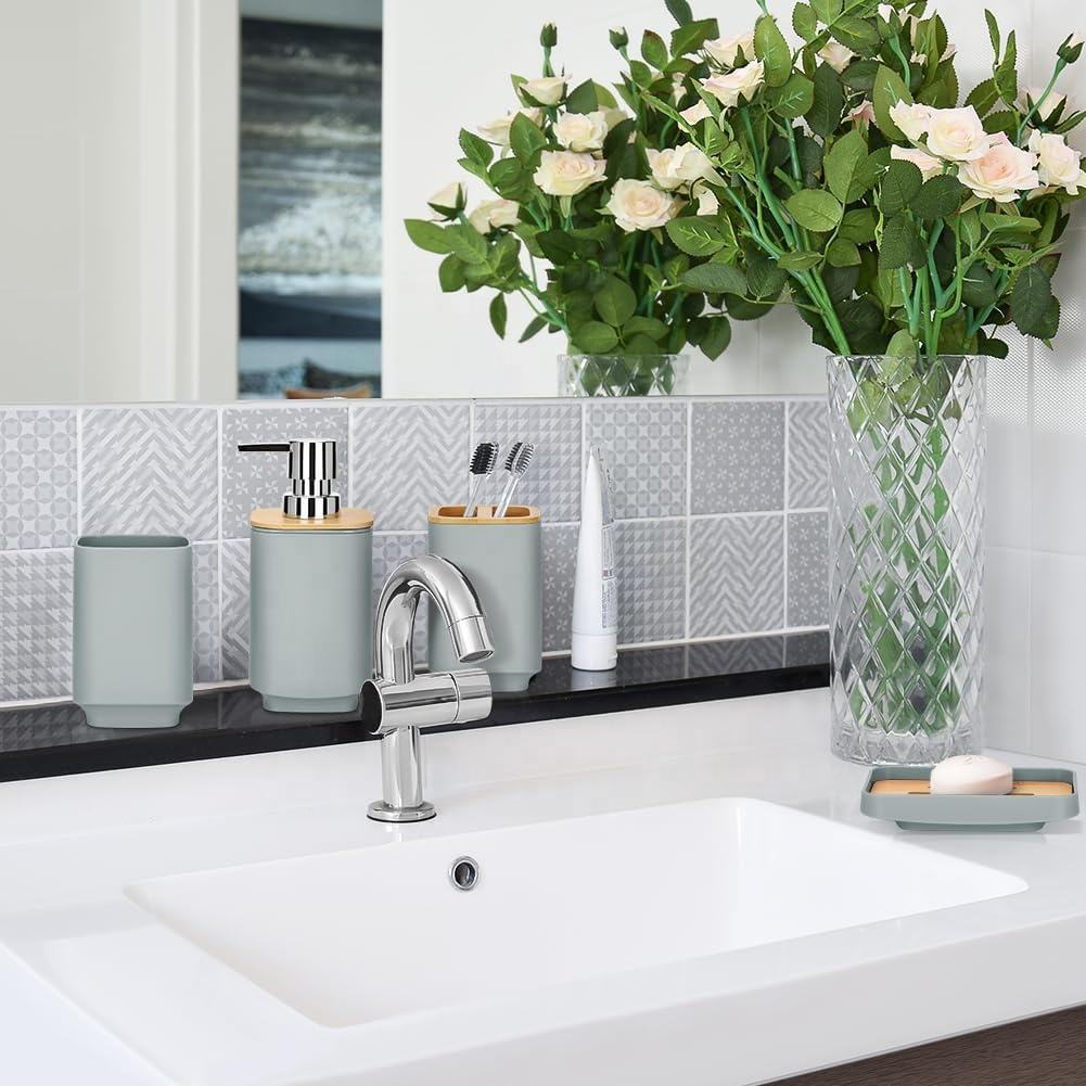 Accessoires de salle de bain 6 pièces Carré Gris