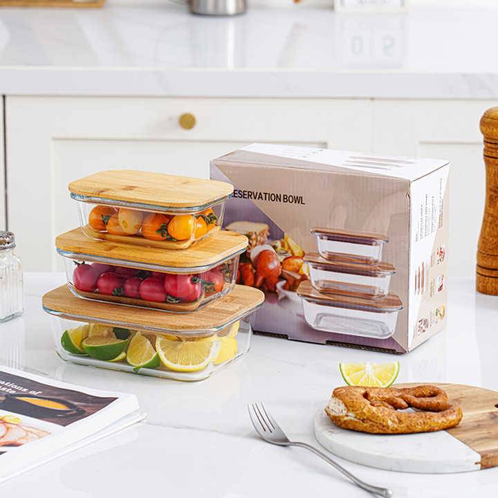 Ensemble de 3 Boîtes Frigoverre Couvercle Bois Bambou