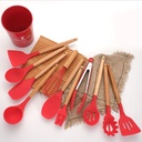 Set D'ustensiles De Cuisine 12 Pièces En Silicone Rouge