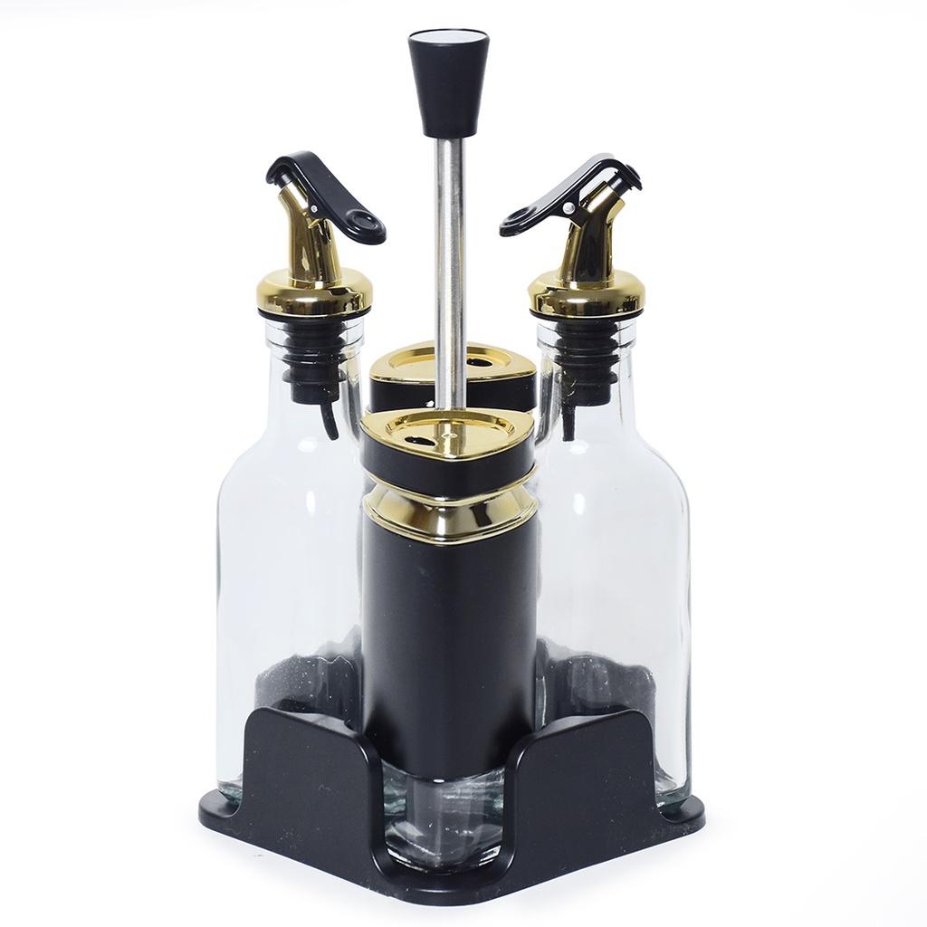 Set Huilier 4 Pièces En Verre Avec Support - Noir