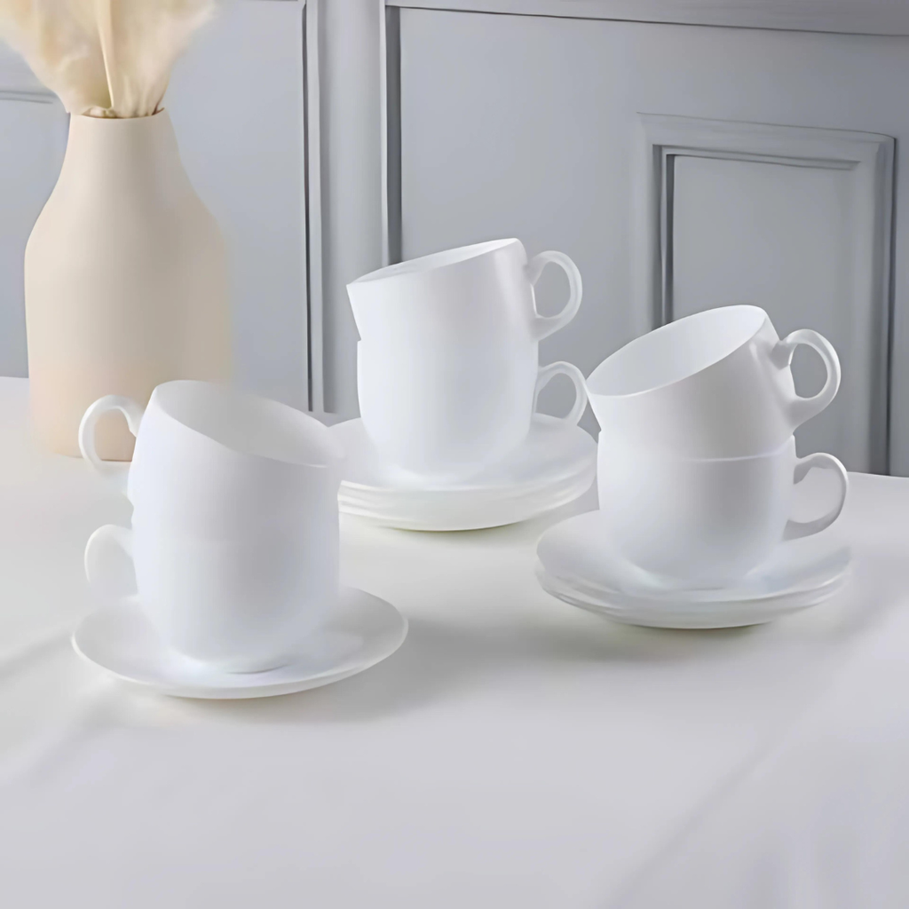 Lot De 6 Tasse à Café au lait et sous Tasses Blanc Luminarc - 22cl