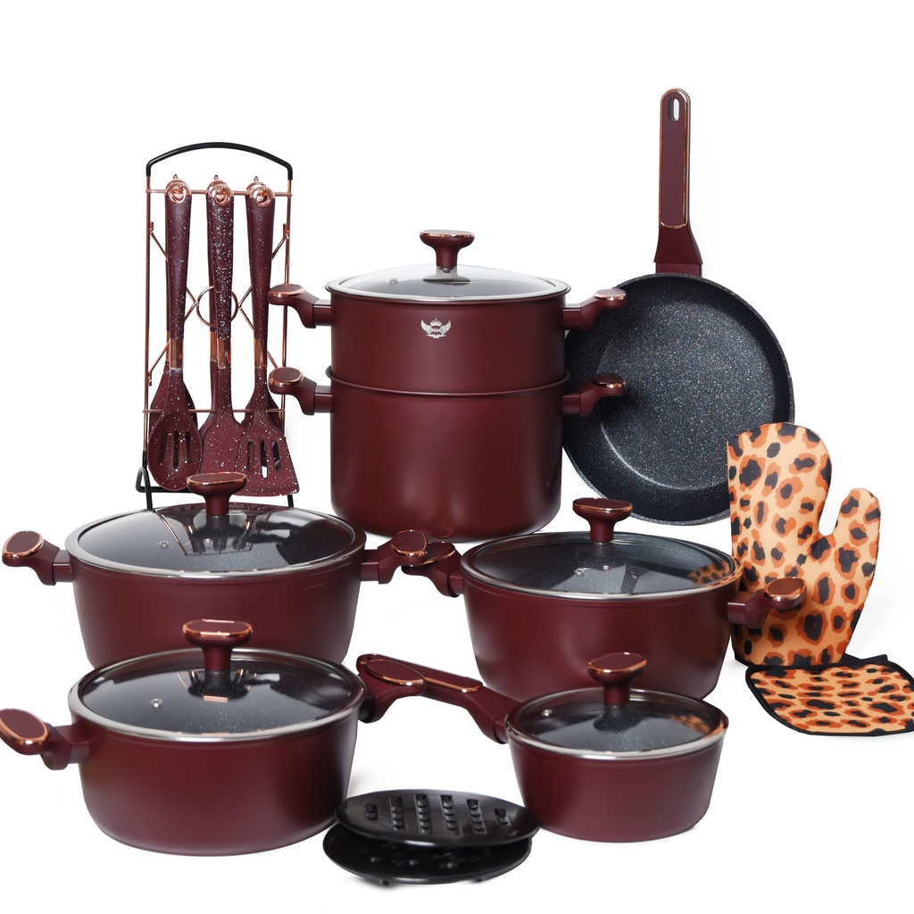 Batterie De Cuisine Sizar 23 Pièces Granite -Rouge 