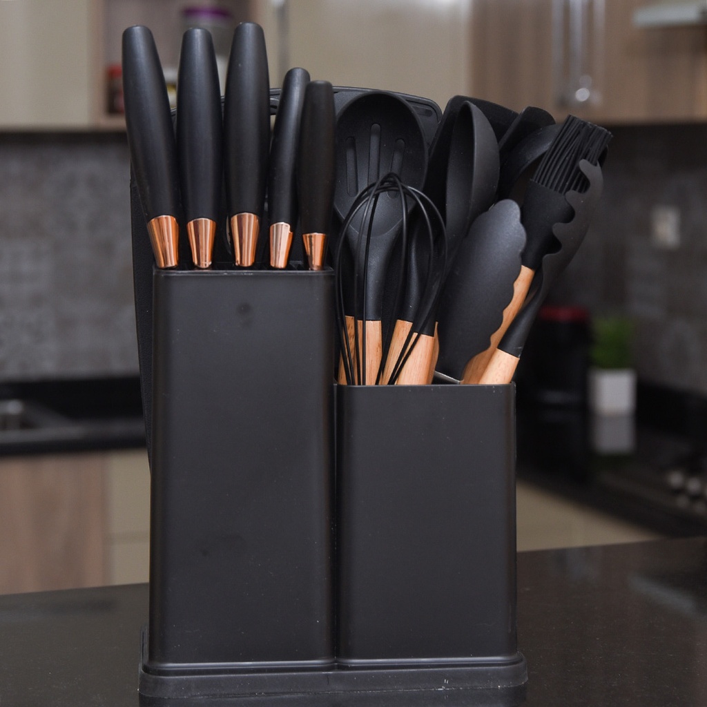Set D'ustensiles De Cuisine 19 Pièces En Silicone - Noir