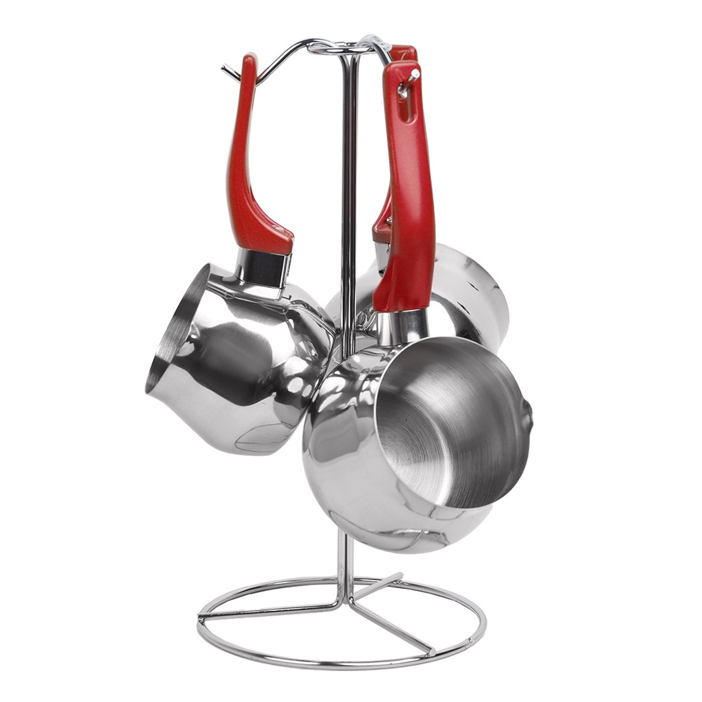 Set de 3 pots à lait Inox ABM Avec Support Rouge