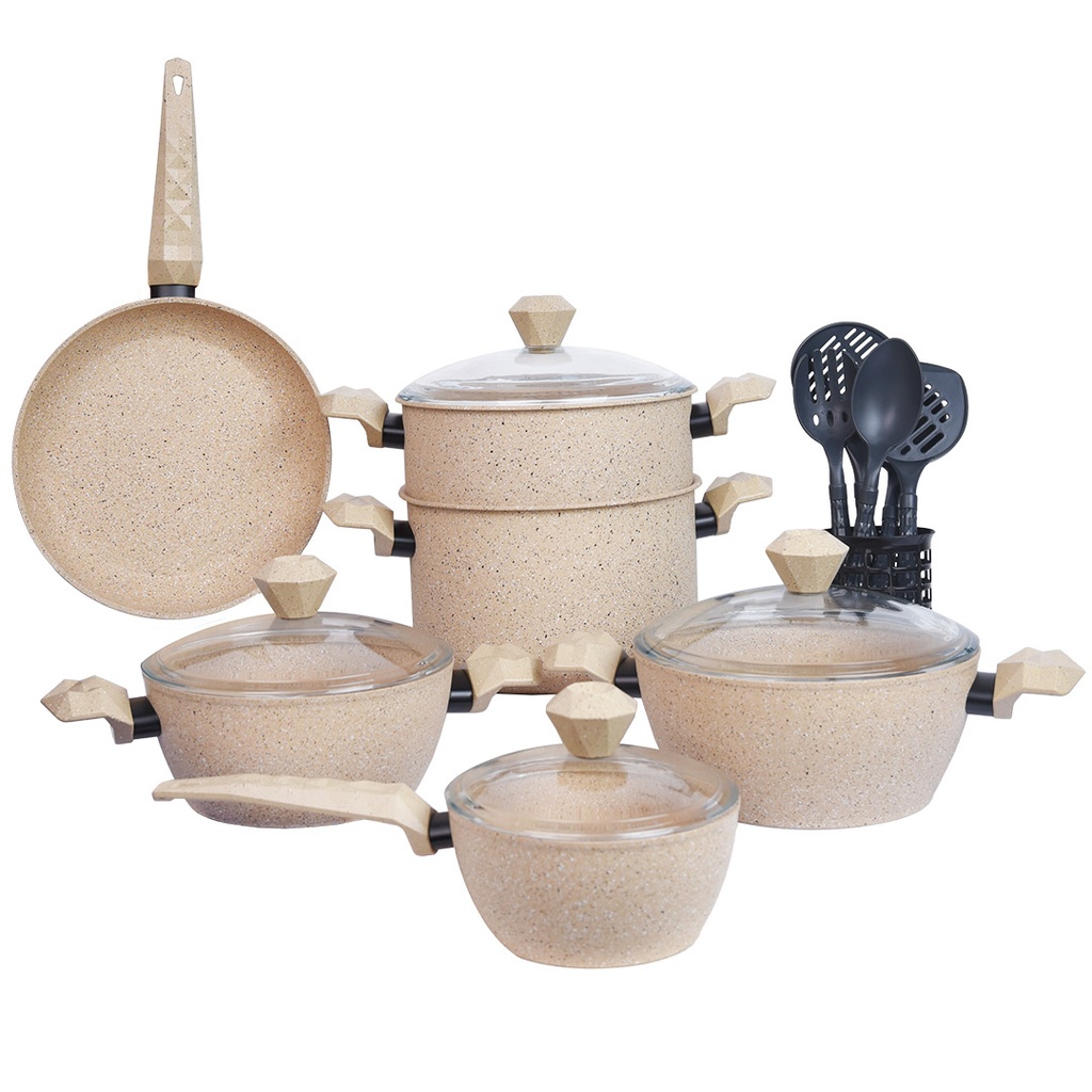 Batterie De Cuisine Sizar 16 Pièces Granite Beige