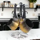 Set de 3 pots à lait GRATINA Granite Gold & Noir avec support 