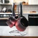 Set de 3 pots à lait GRATINA Granite Rouge & Noir avec support