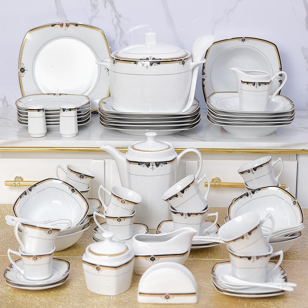 Service à Table 72 Pièces en Porcelaine Florence M4- Carré