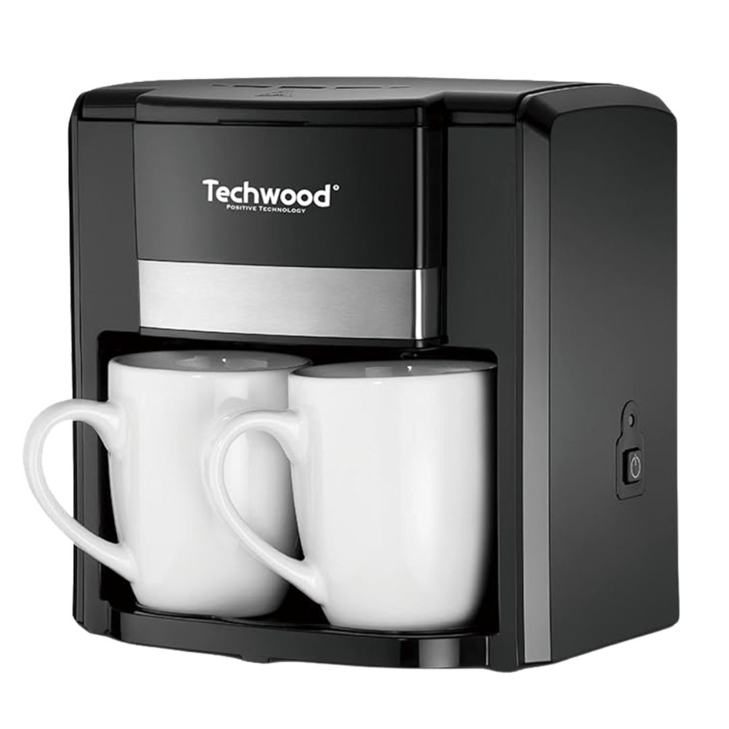 Cafetière Techwood Noir 2 Tasses Céramique, Filtre Permanent, Réservoir 0,6L, Arrêt Automatique – TCA-206