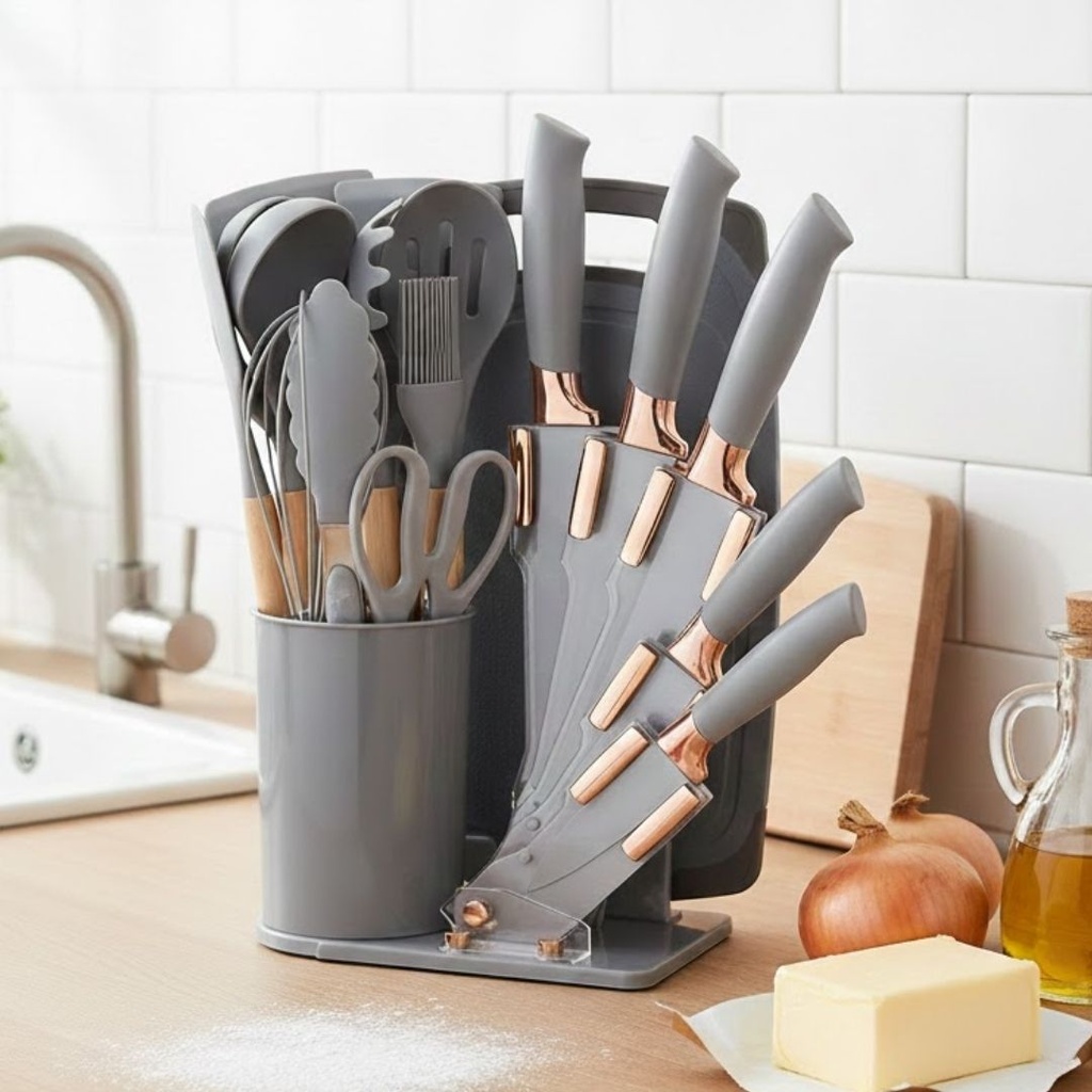 Ensemble D’ustensiles De Cuisine En Silicone 19 Pièces Gris