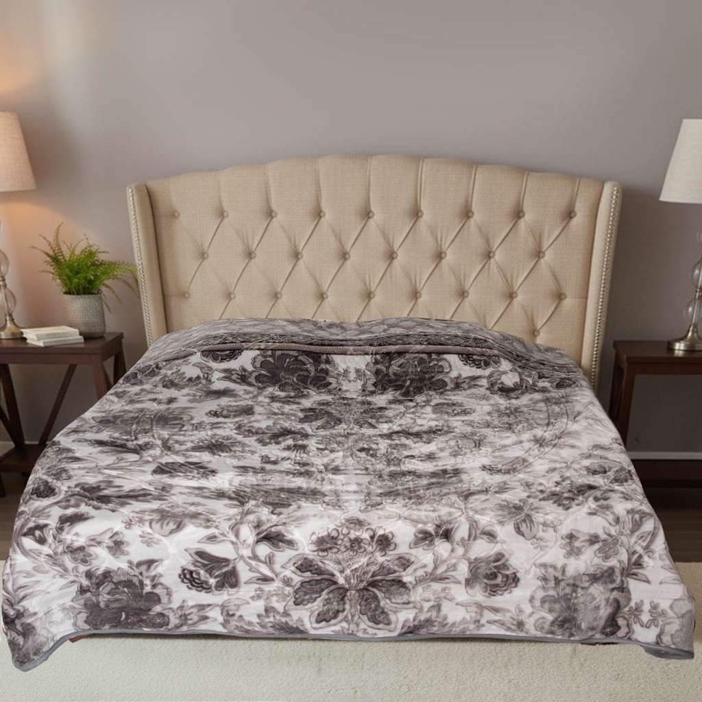 Couverture 2 Places 220/240 Dolce Vita -M4 Fleuris Gris