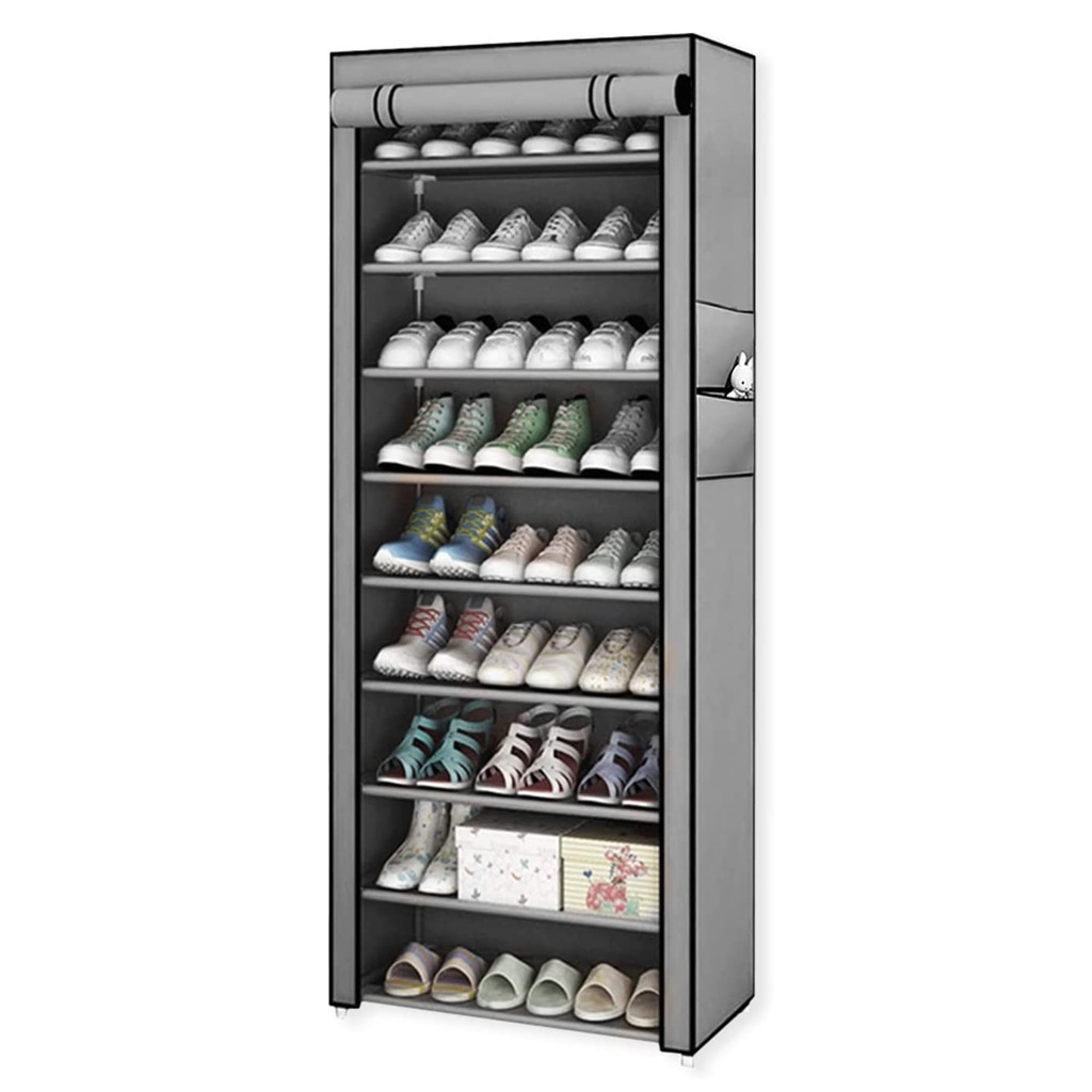 Armoire Chaussures Mobile à 9 niveaux - Gris - 58x30x158