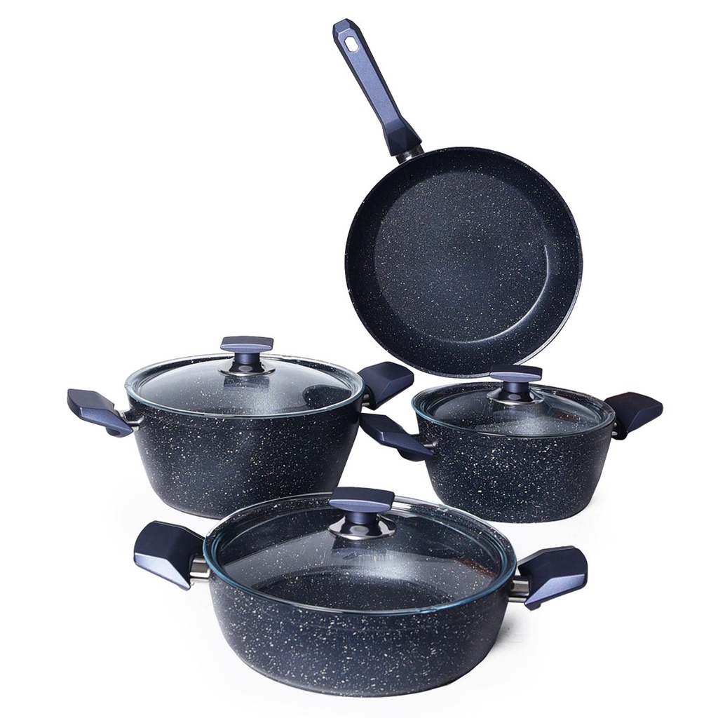 Batterie De Cuisine Vivaldi Eco 7 Pièces Granite Bleu Nuit